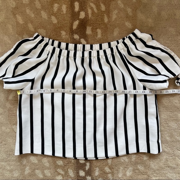 Maje White And Black Stripe Elastic Off The Shoulder Short Sleeve Top. Size 2 - Picture 5 of 8